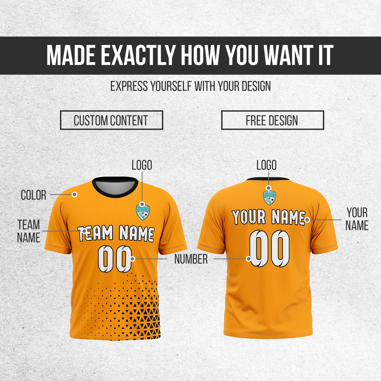 Soccer Jersey - Round Neck - Side Pattern - Design 3 - Orange