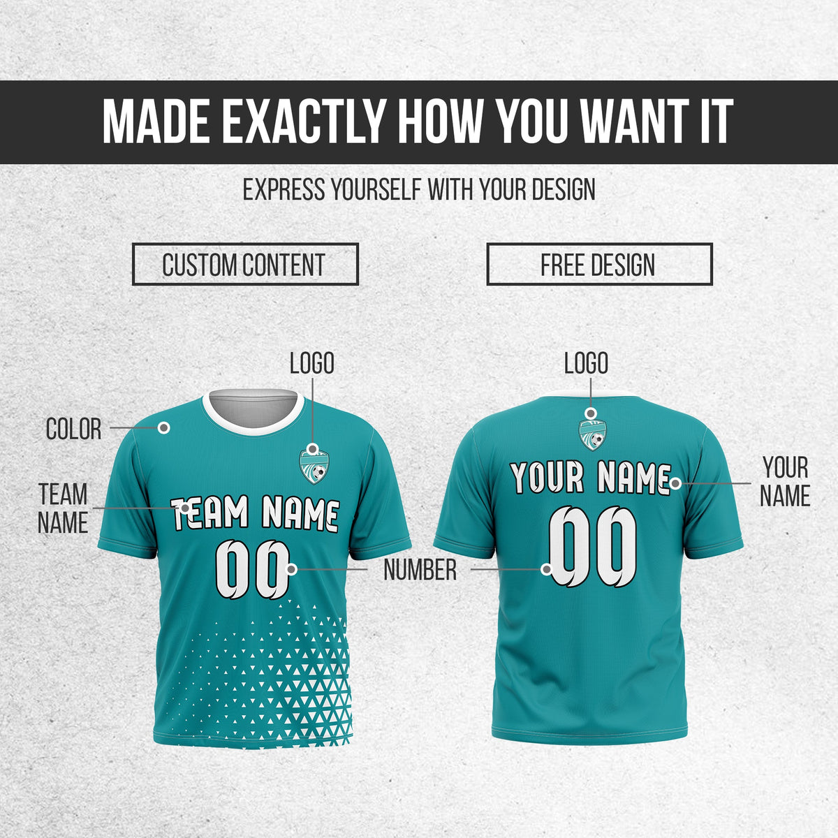 Soccer Jersey - Round Neck - Side Pattern - Design 3 - Teal