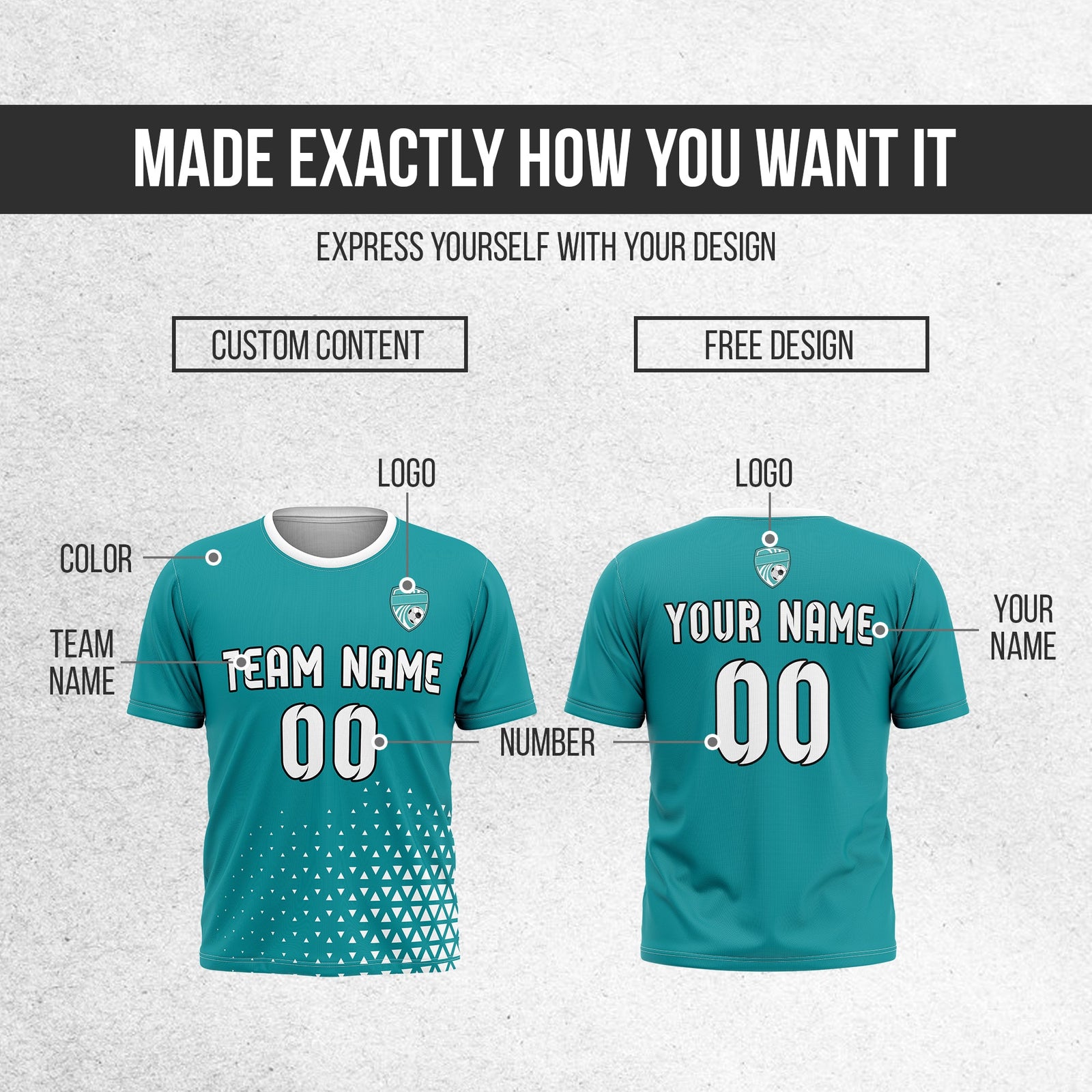 Soccer Jersey - Round Neck - Side Pattern - Design 3 - Teal