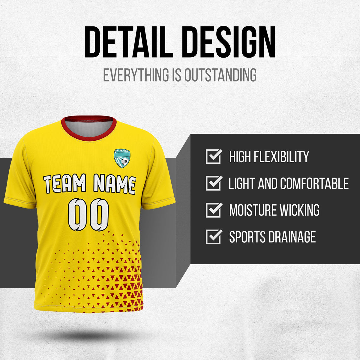 Soccer Jersey - Round Neck - Side Pattern - Design 3 - Yellow