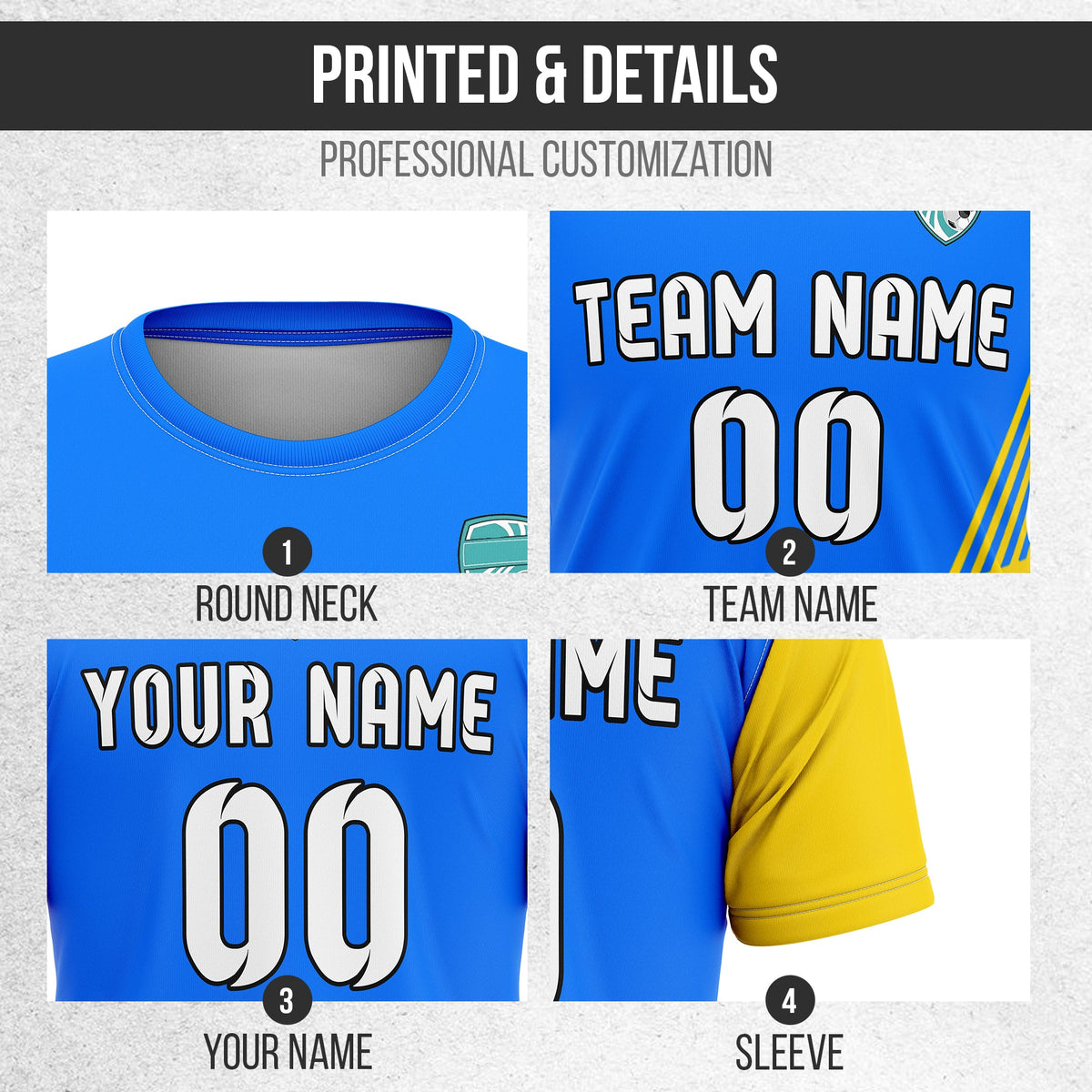 Soccer Jersey - Round Neck - Side Pattern - Design 4 - Blue