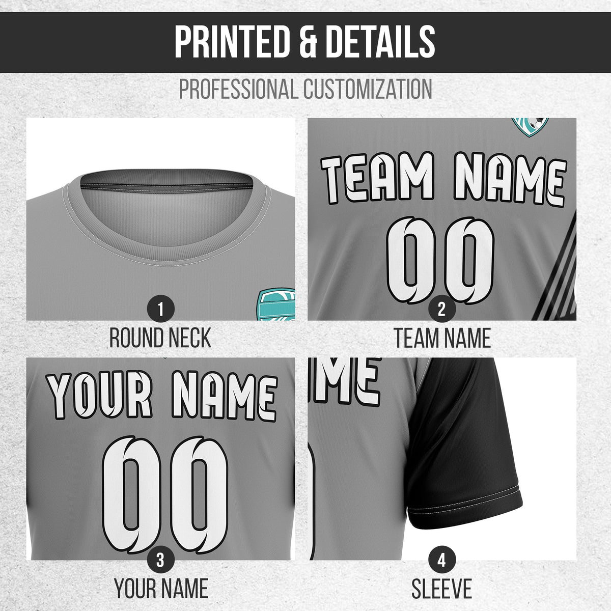 Soccer Jersey - Round Neck - Side Pattern - Design 4 - Dark Grey