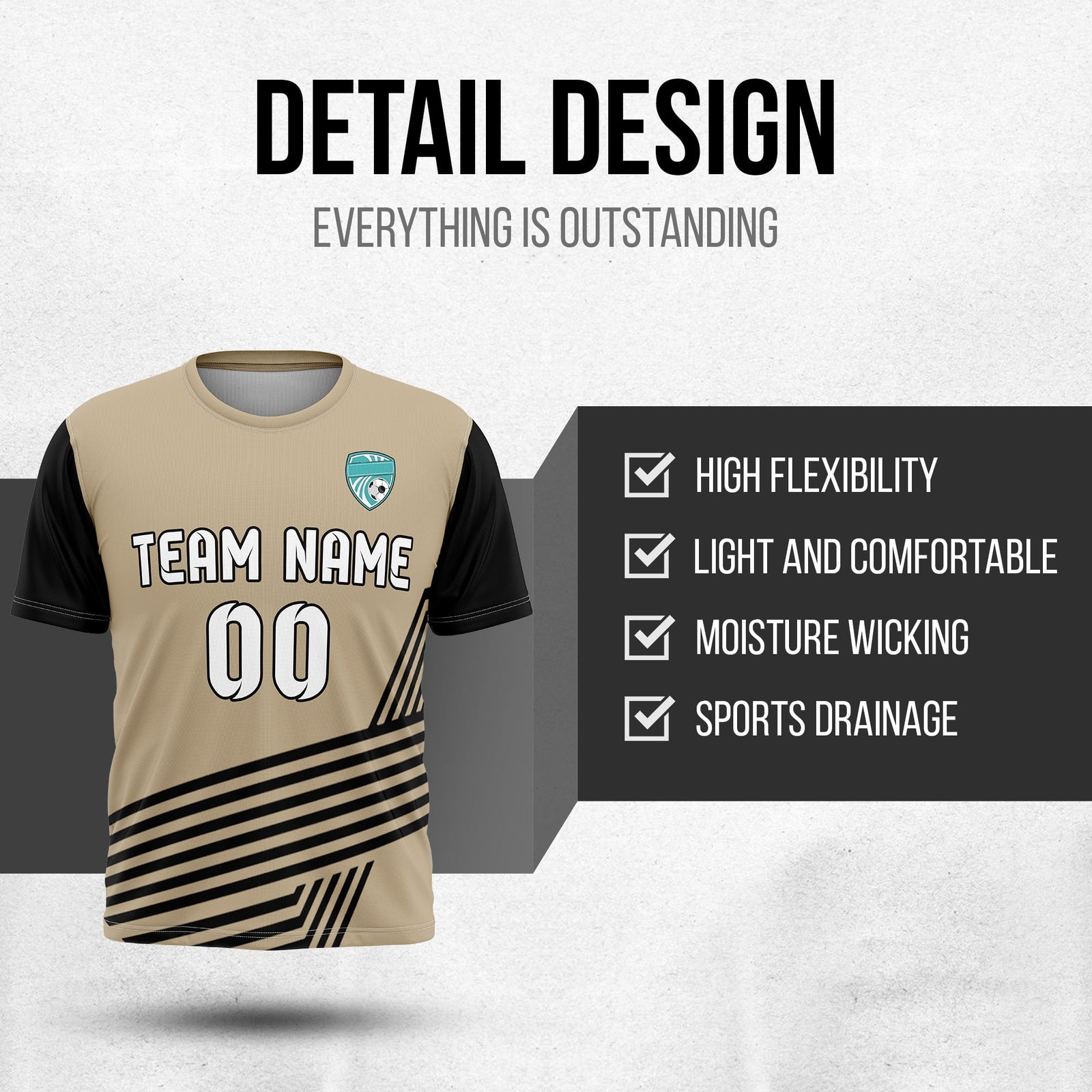 Soccer Jersey - Round Neck - Side Pattern - Design 4 - Khakhii