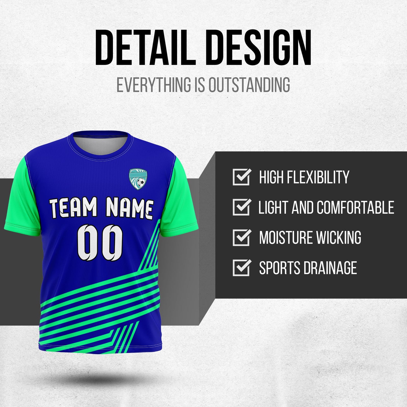 Soccer Jersey - Round Neck - Side Pattern - Design 4 - Navy