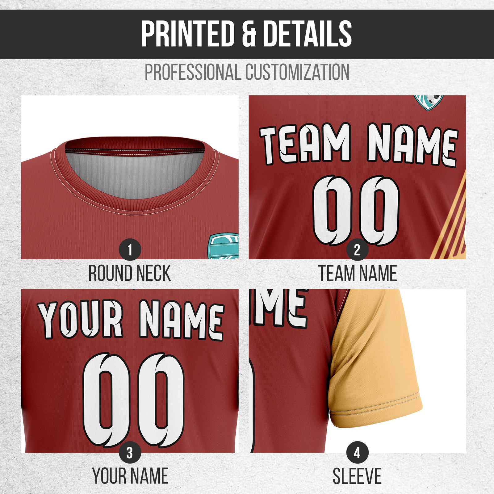 Soccer Jersey - Round Neck - Side Pattern - Design 4 - Red