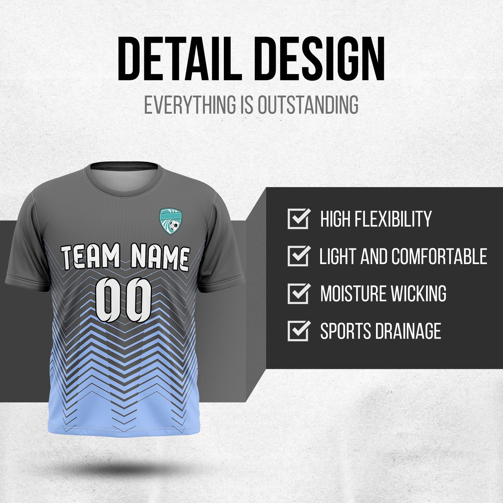 Soccer Jersey - Round Neck - Side Pattern - Design 5 - Dark Grey