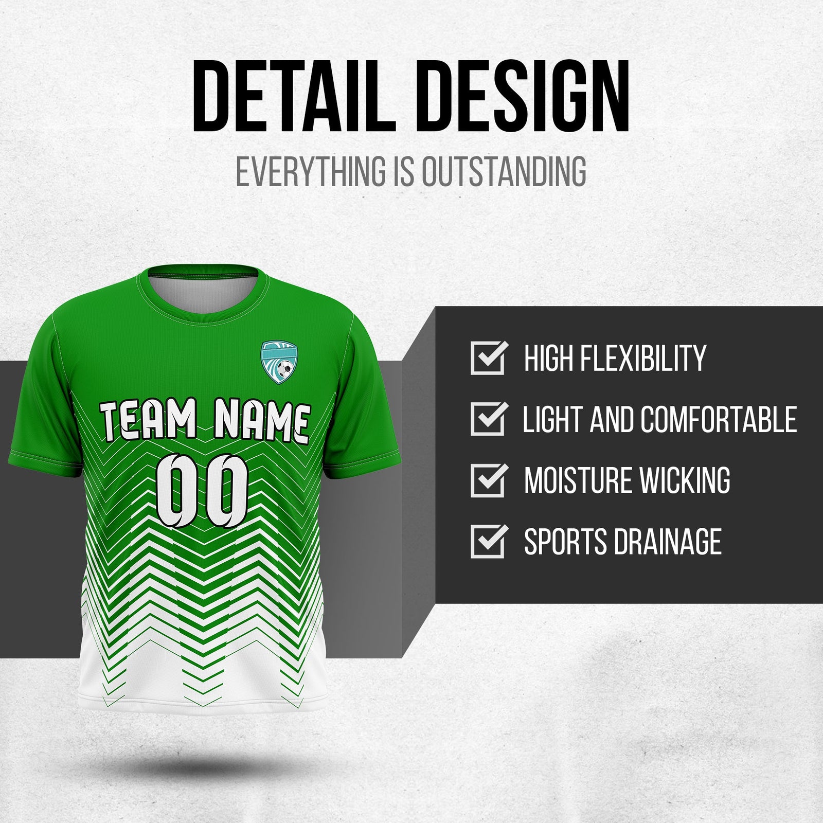 Soccer Jersey - Round Neck - Side Pattern - Design 5 - Green