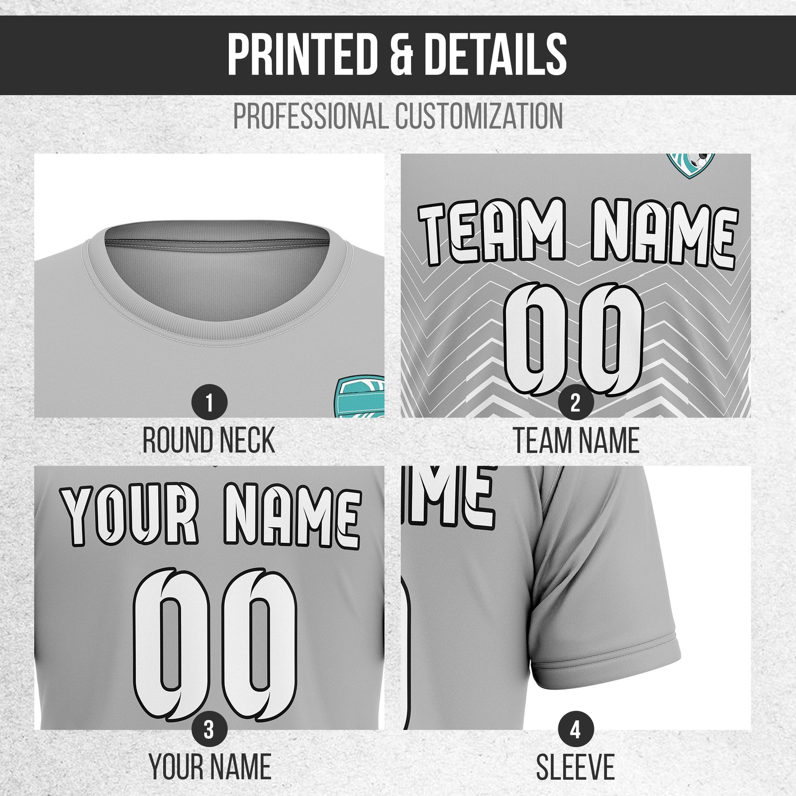 Soccer Jersey - Round Neck - Side Pattern - Design 5 - Grey