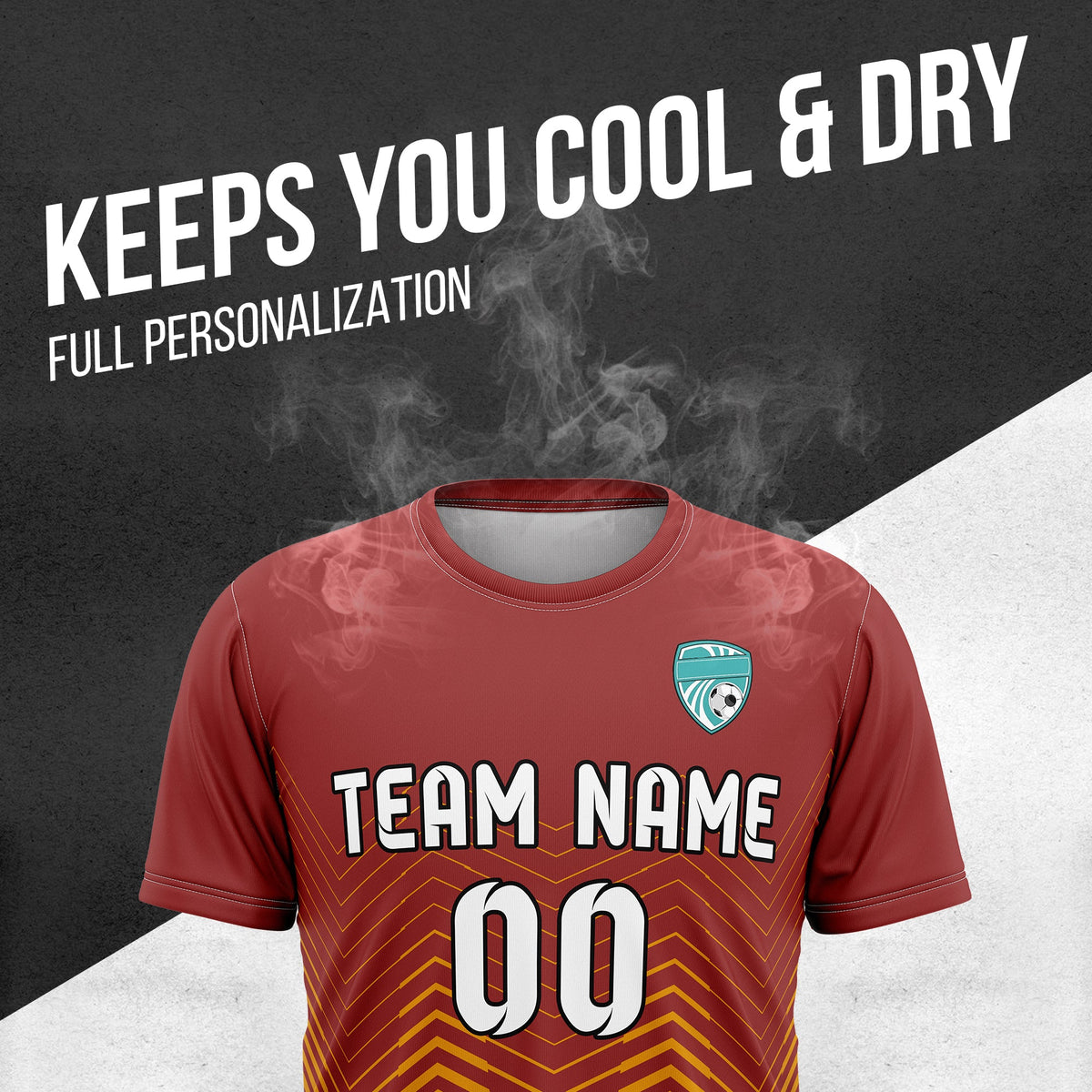Soccer Jersey - Round Neck - Side Pattern - Design 5 - Red
