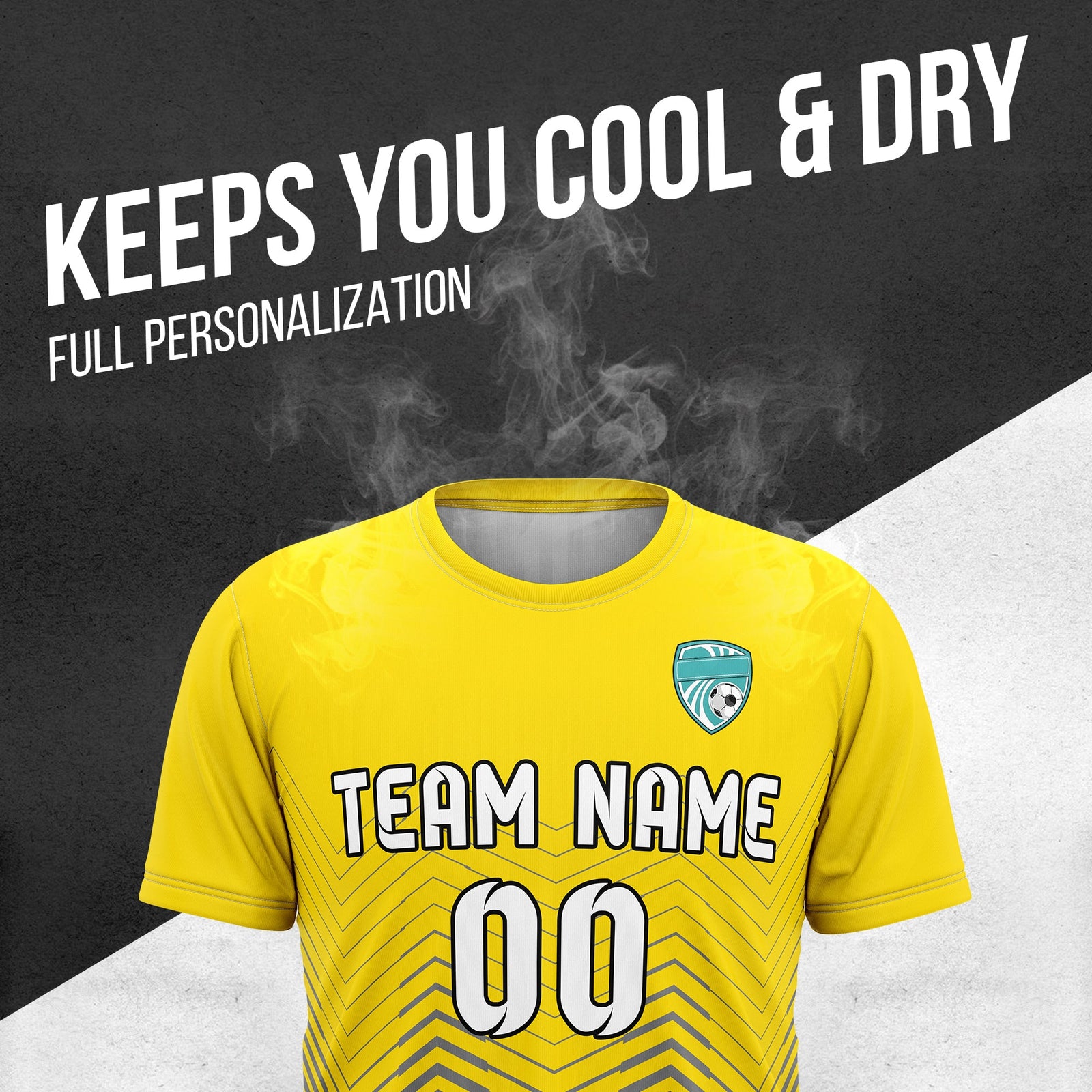 Soccer Jersey - Round Neck - Side Pattern - Design 5 - Yellow