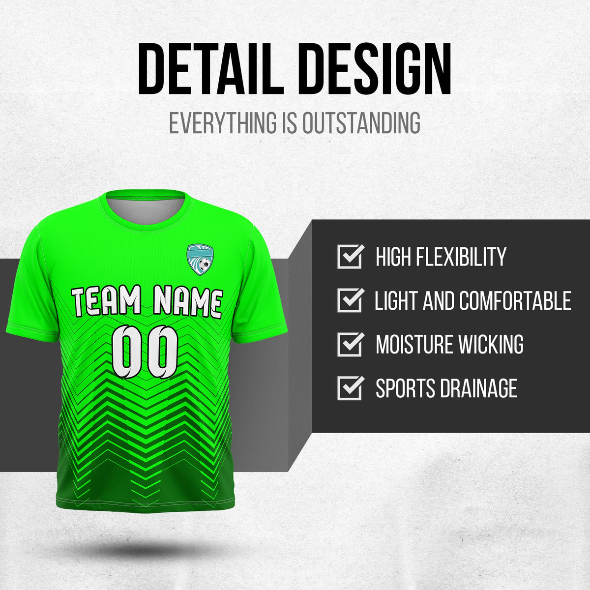 Soccer Jersey - Round Neck - Side Pattern - Design 5 - neon Green