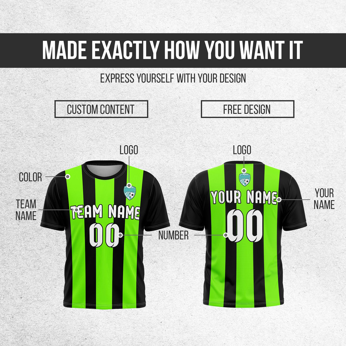 Soccer Jersey - Round Neck - Stripes - Design 1 - Black
