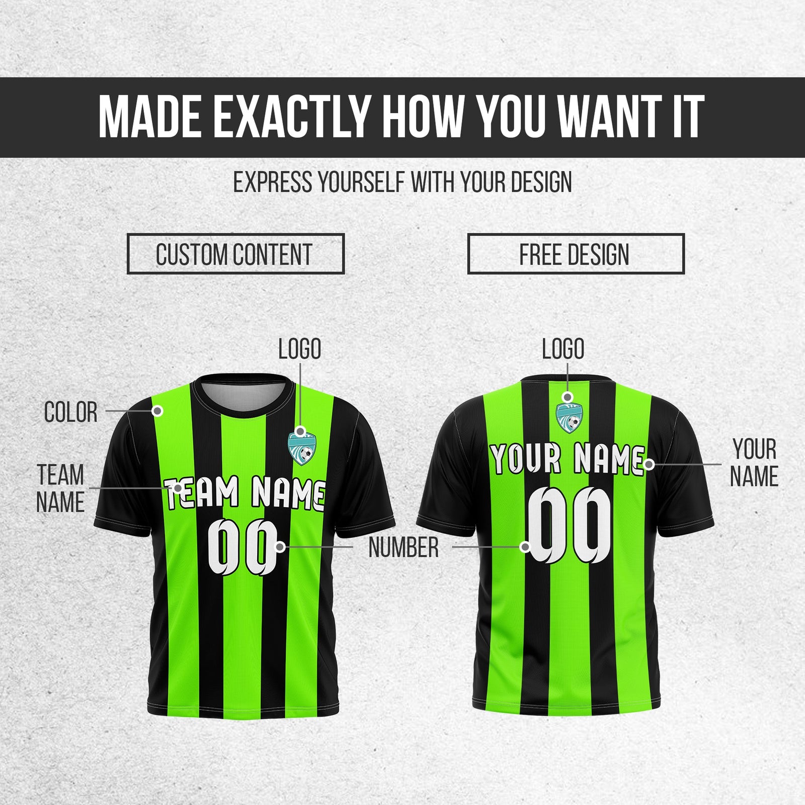 Soccer Jersey - Round Neck - Stripes - Design 1 - Black