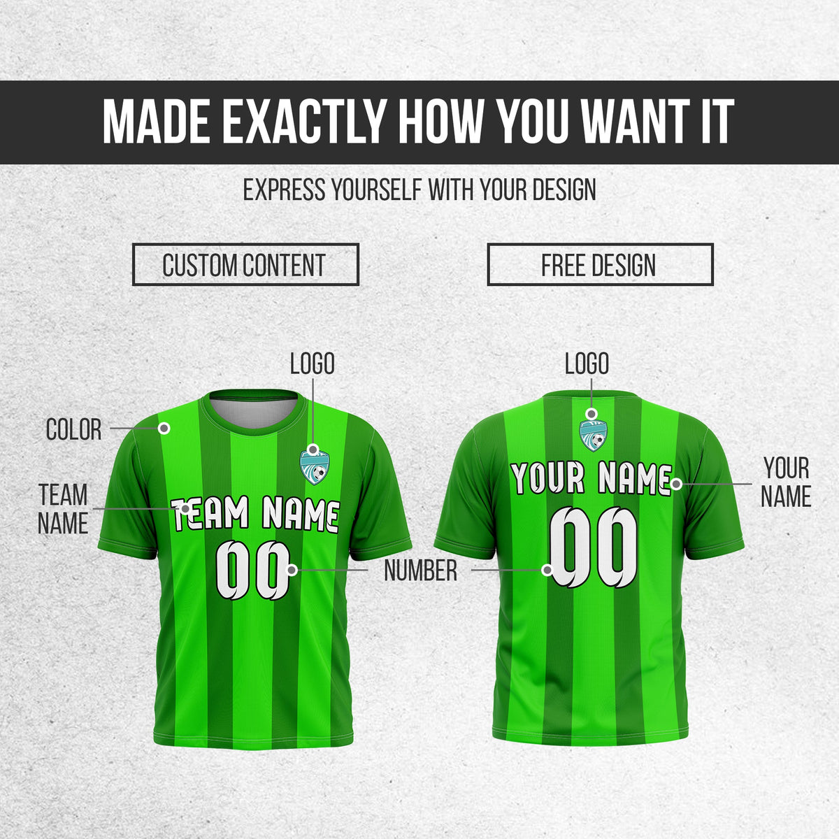 Soccer Jersey - Round Neck - Stripes - Design 1 - Green