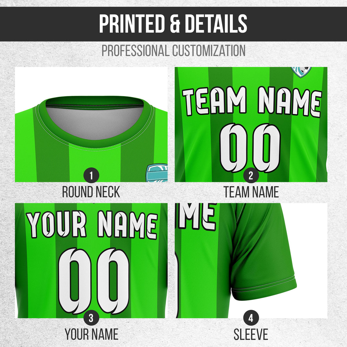 Soccer Jersey - Round Neck - Stripes - Design 1 - Green