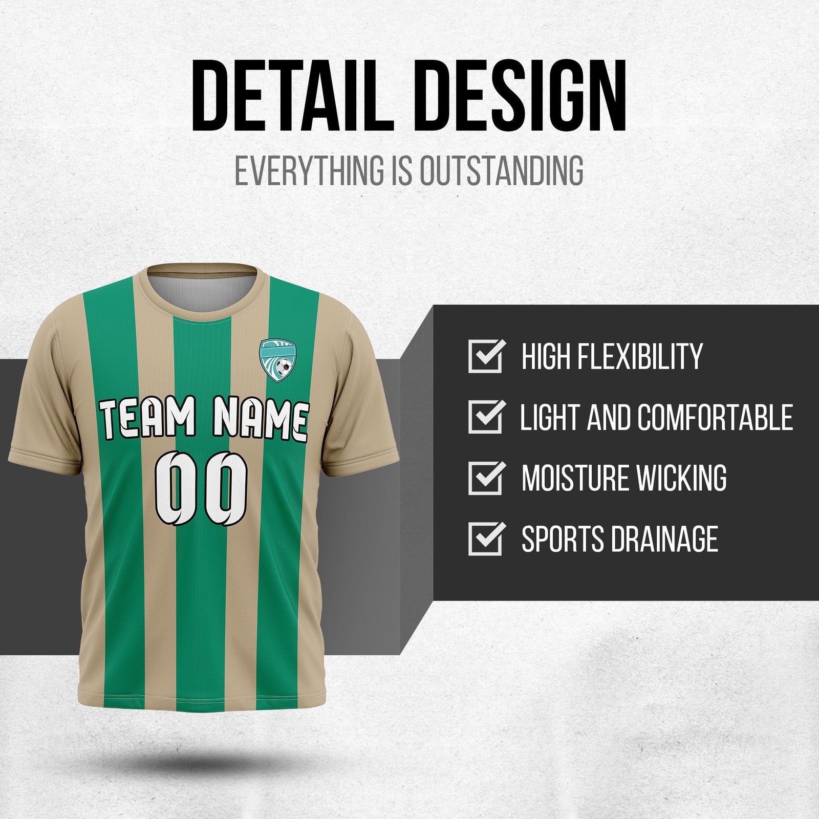 Soccer Jersey - Round Neck - Stripes - Design 1 - Khakhii