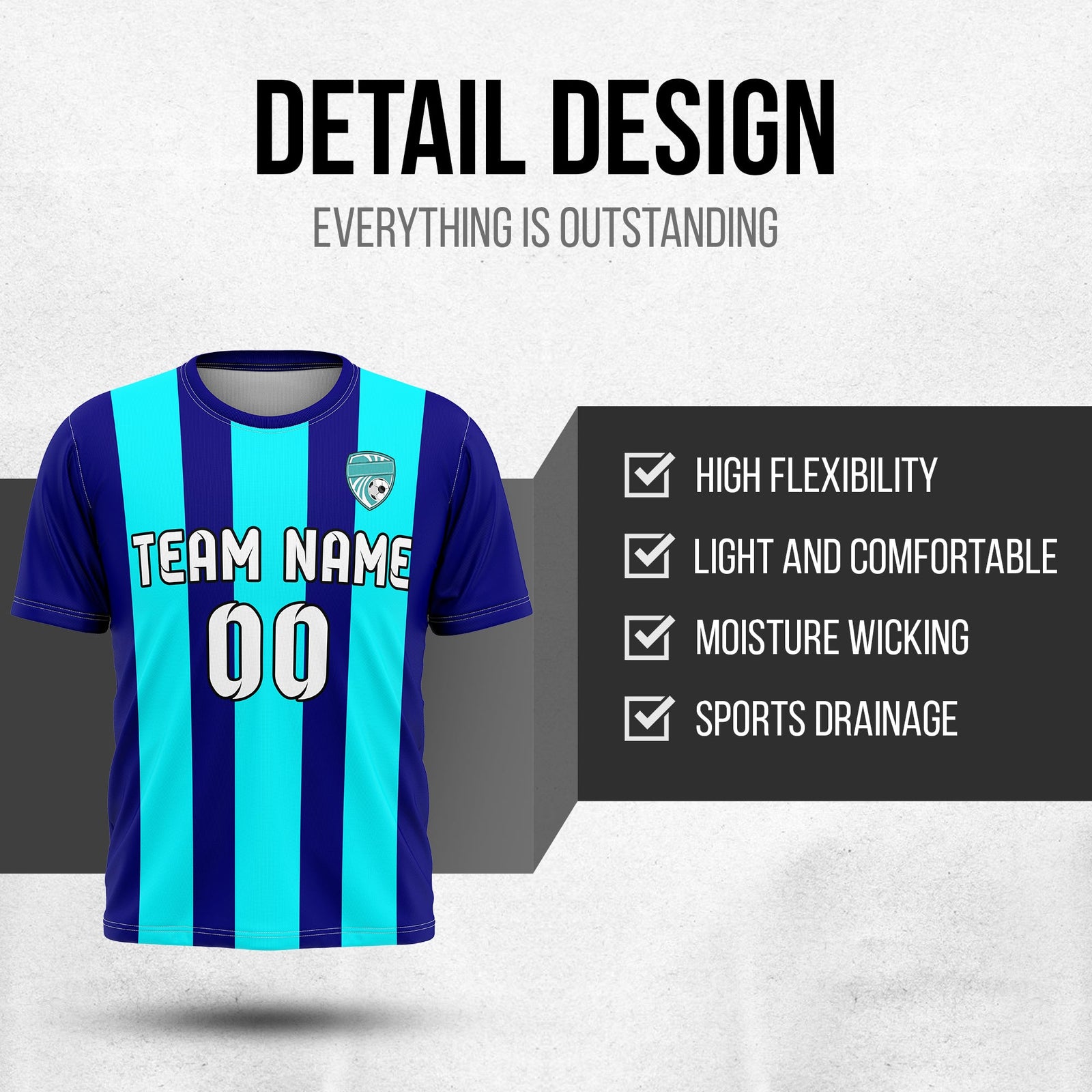 Soccer Jersey - Round Neck - Stripes - Design 1 - Navy