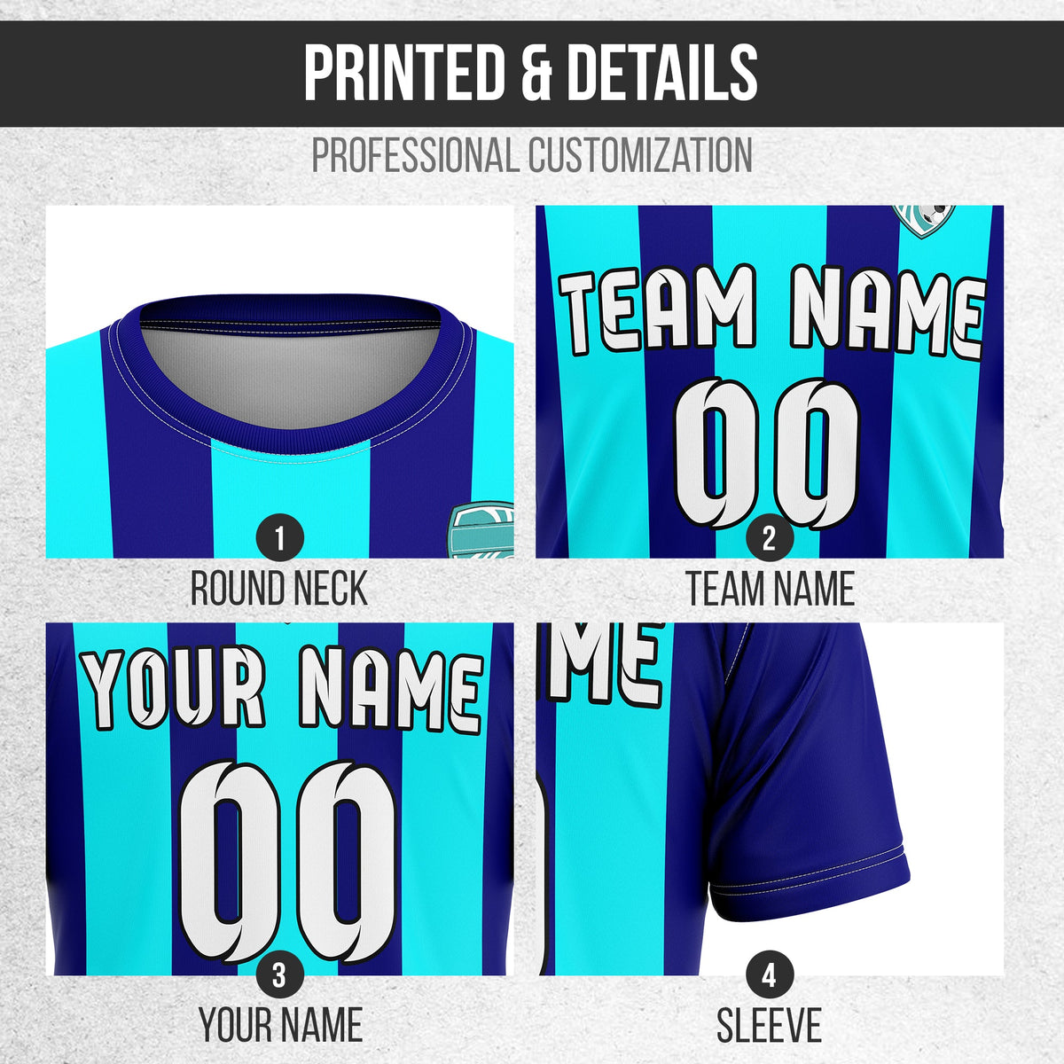 Soccer Jersey - Round Neck - Stripes - Design 1 - Navy