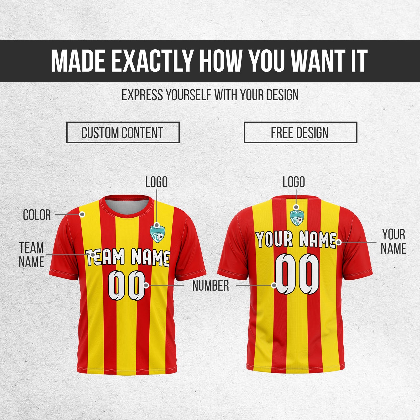 Soccer Jersey - Round Neck - Stripes - Design 1 - Red
