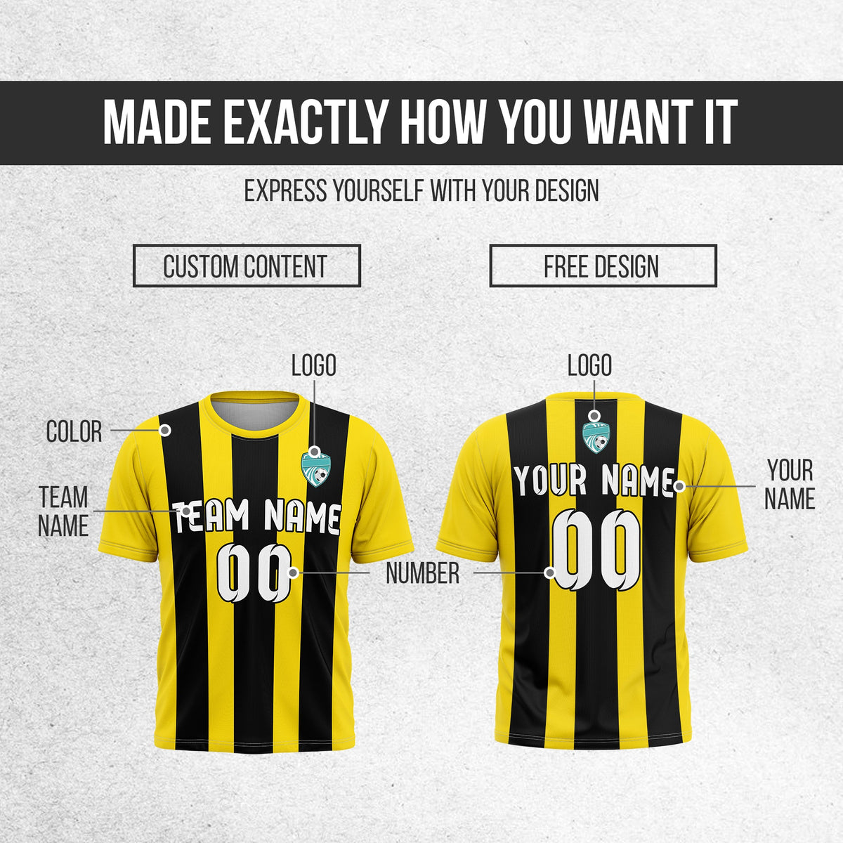 Soccer Jersey - Round Neck - Stripes - Design 1 - Yellow