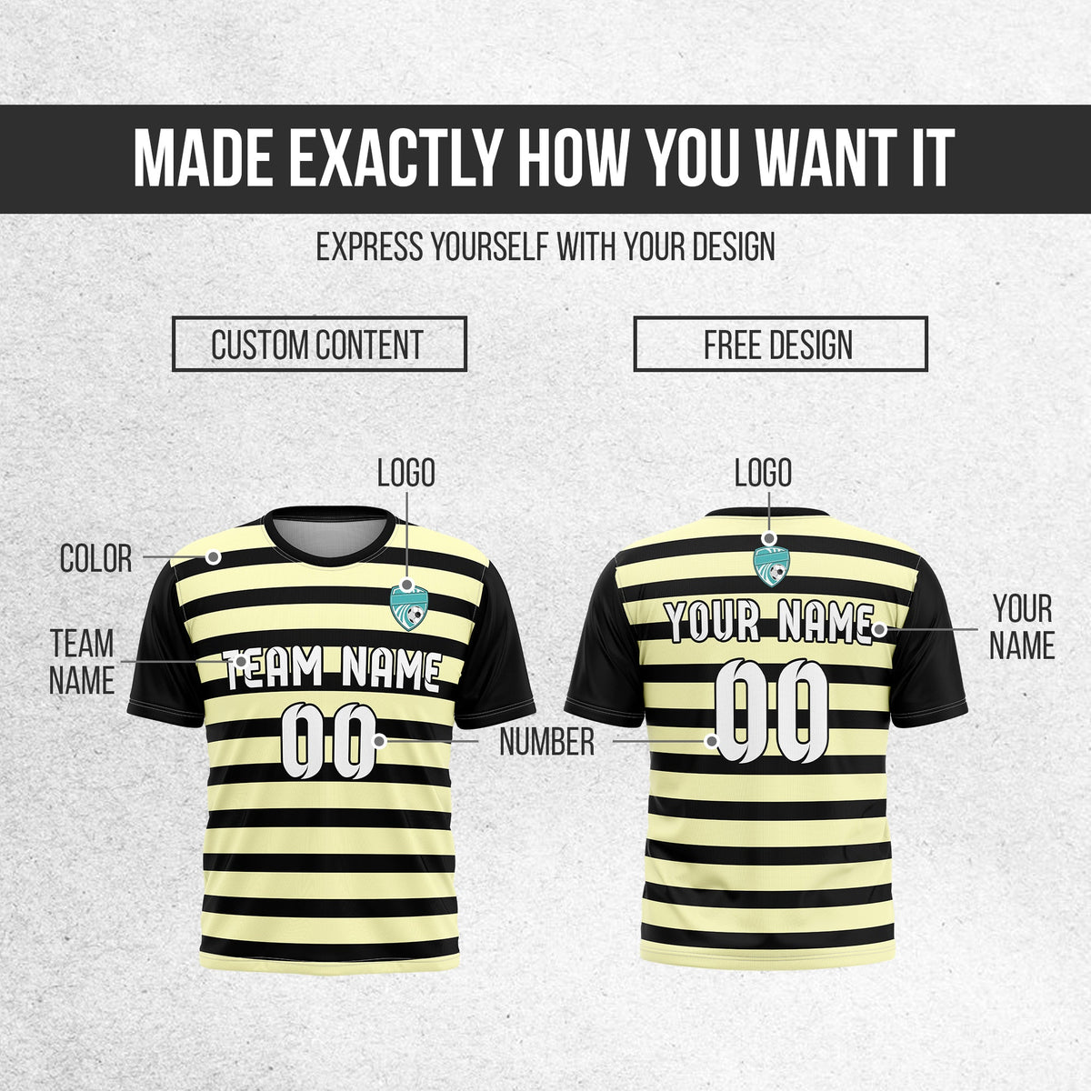 Soccer Jersey - Round Neck - Stripes - Design 2 - Black