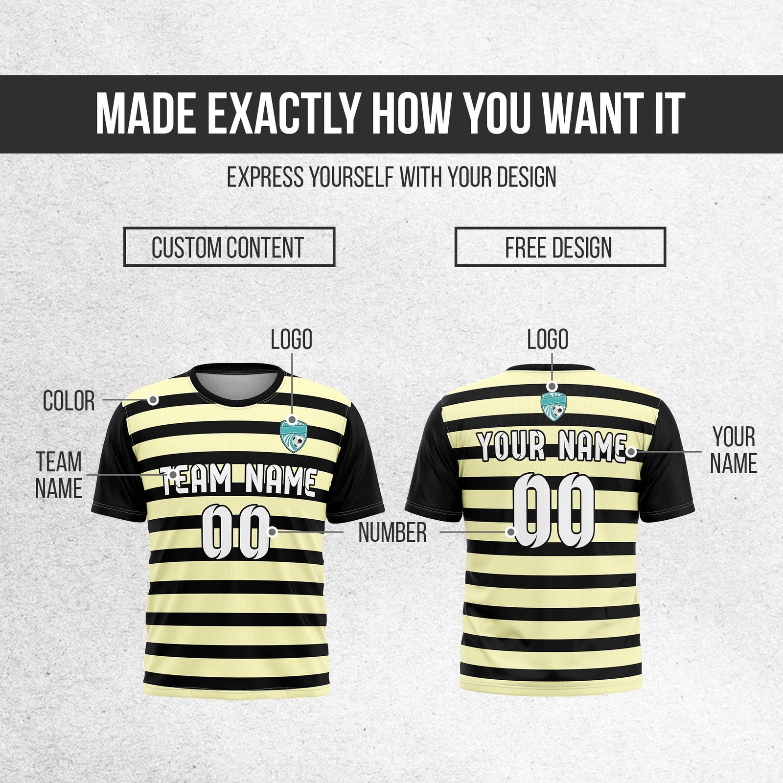 Soccer Jersey - Round Neck - Stripes - Design 2 - Black