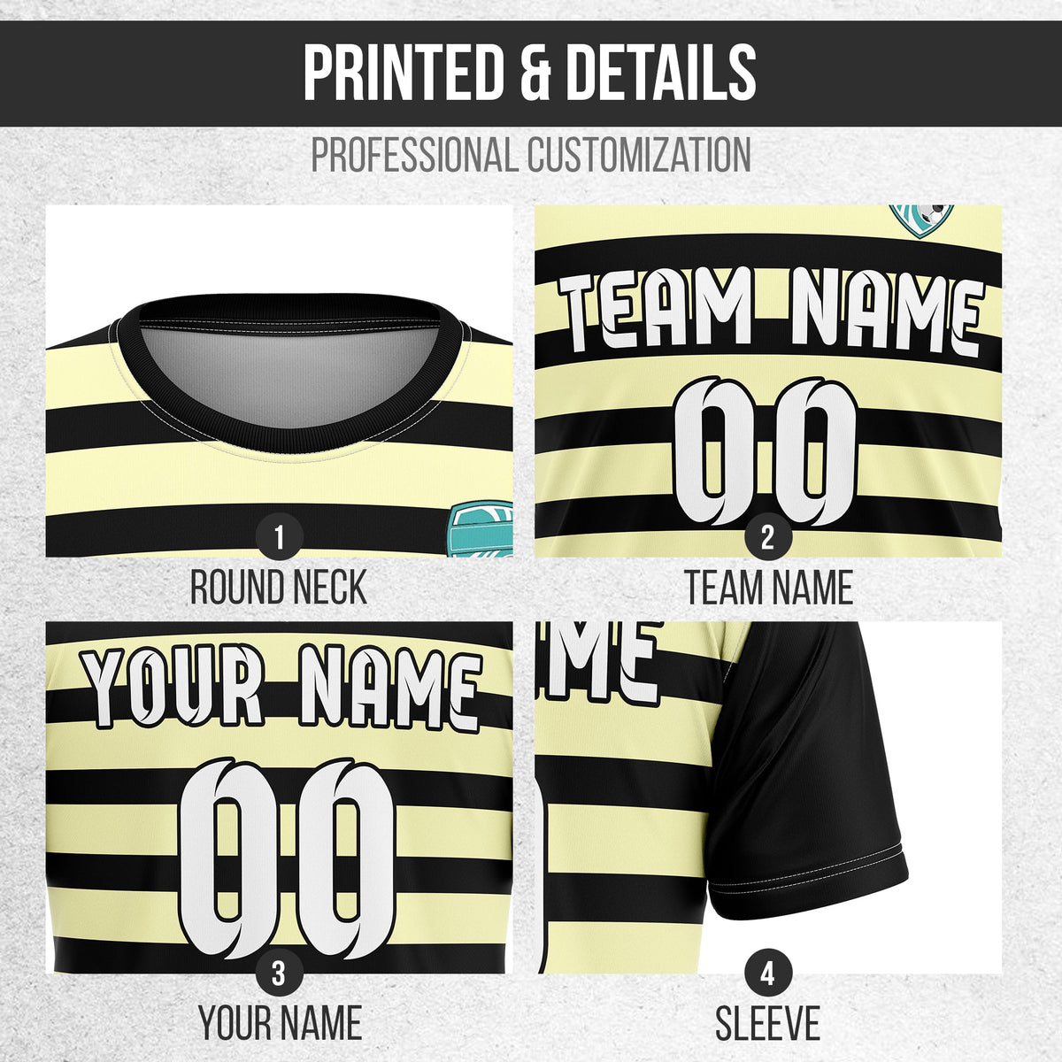 Soccer Jersey - Round Neck - Stripes - Design 2 - Black