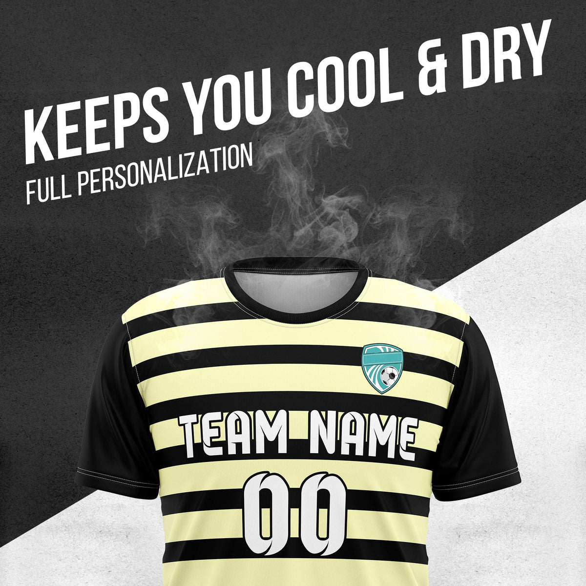 Soccer Jersey - Round Neck - Stripes - Design 2 - Black