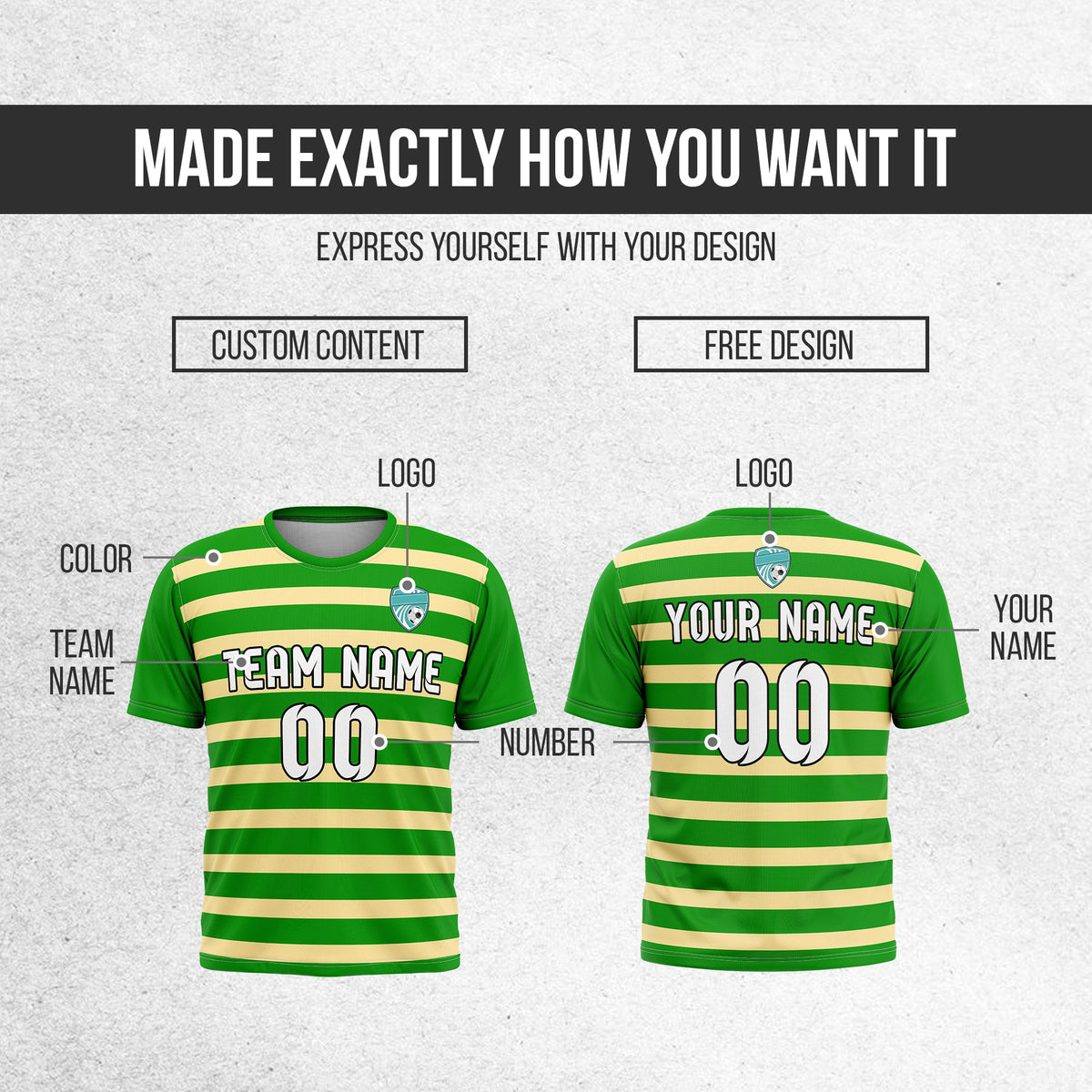 Soccer Jersey - Round Neck - Stripes - Design 2 - Green