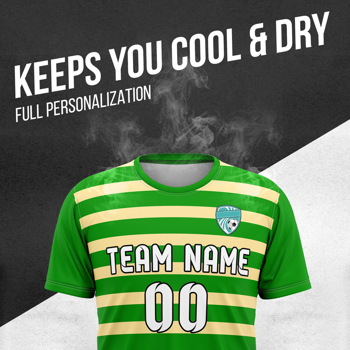 Soccer Jersey - Round Neck - Stripes - Design 2 - Green
