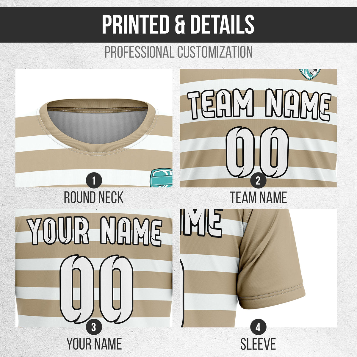 Soccer Jersey - Round Neck - Stripes - Design 2 - Khakhii