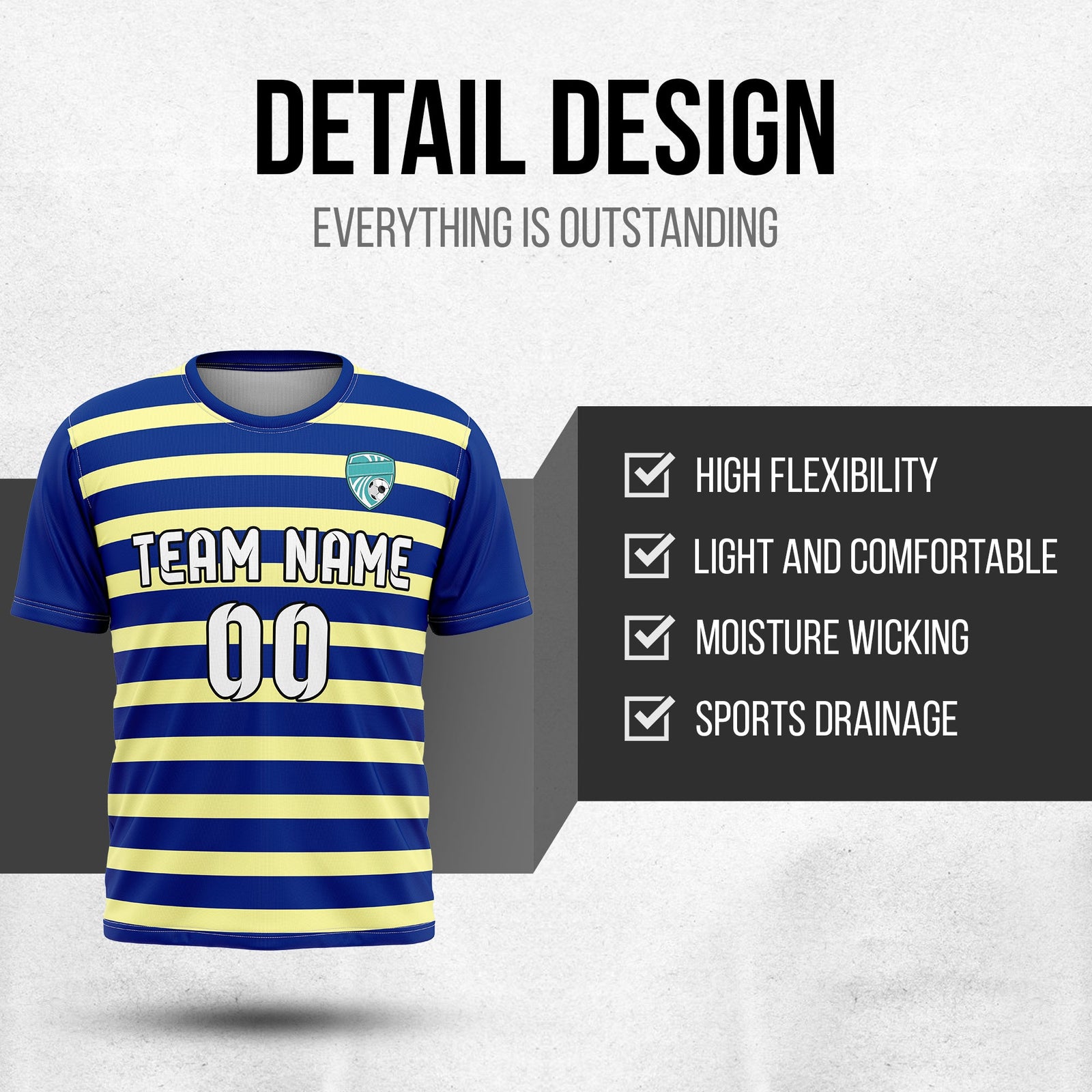 Soccer Jersey - Round Neck - Stripes - Design 2 - Navy