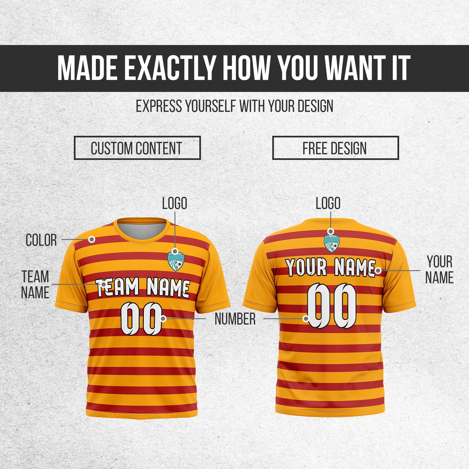 Soccer Jersey - Round Neck - Stripes - Design 2 - Orange