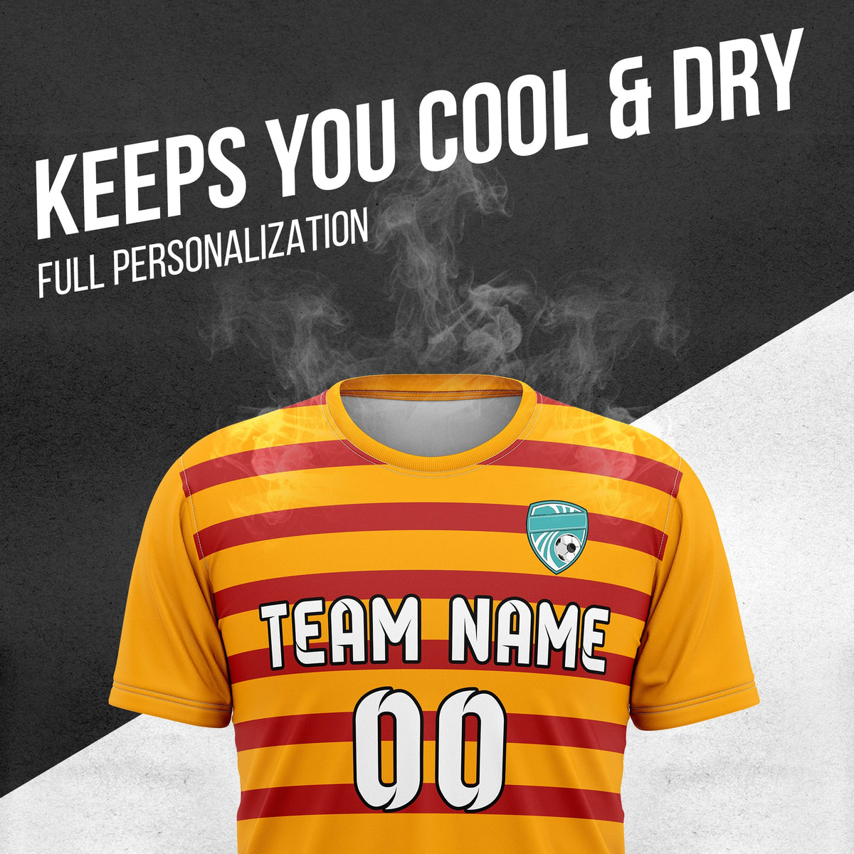 Soccer Jersey - Round Neck - Stripes - Design 2 - Orange