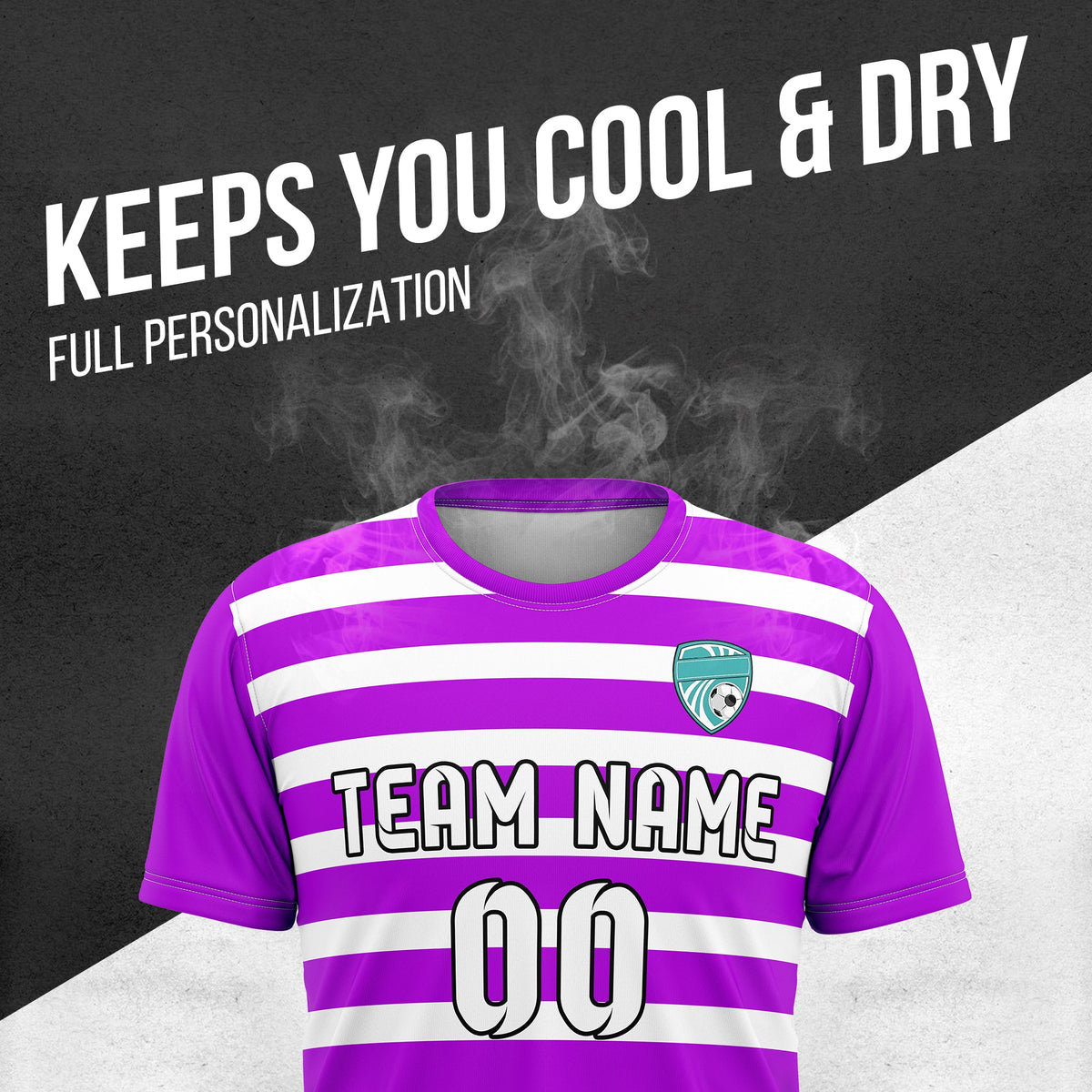 Soccer Jersey - Round Neck - Stripes - Design 2 - Purple
