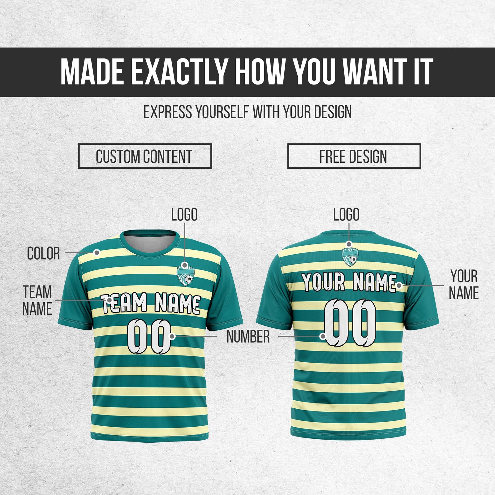 Soccer Jersey - Round Neck - Stripes - Design 2 - Teal