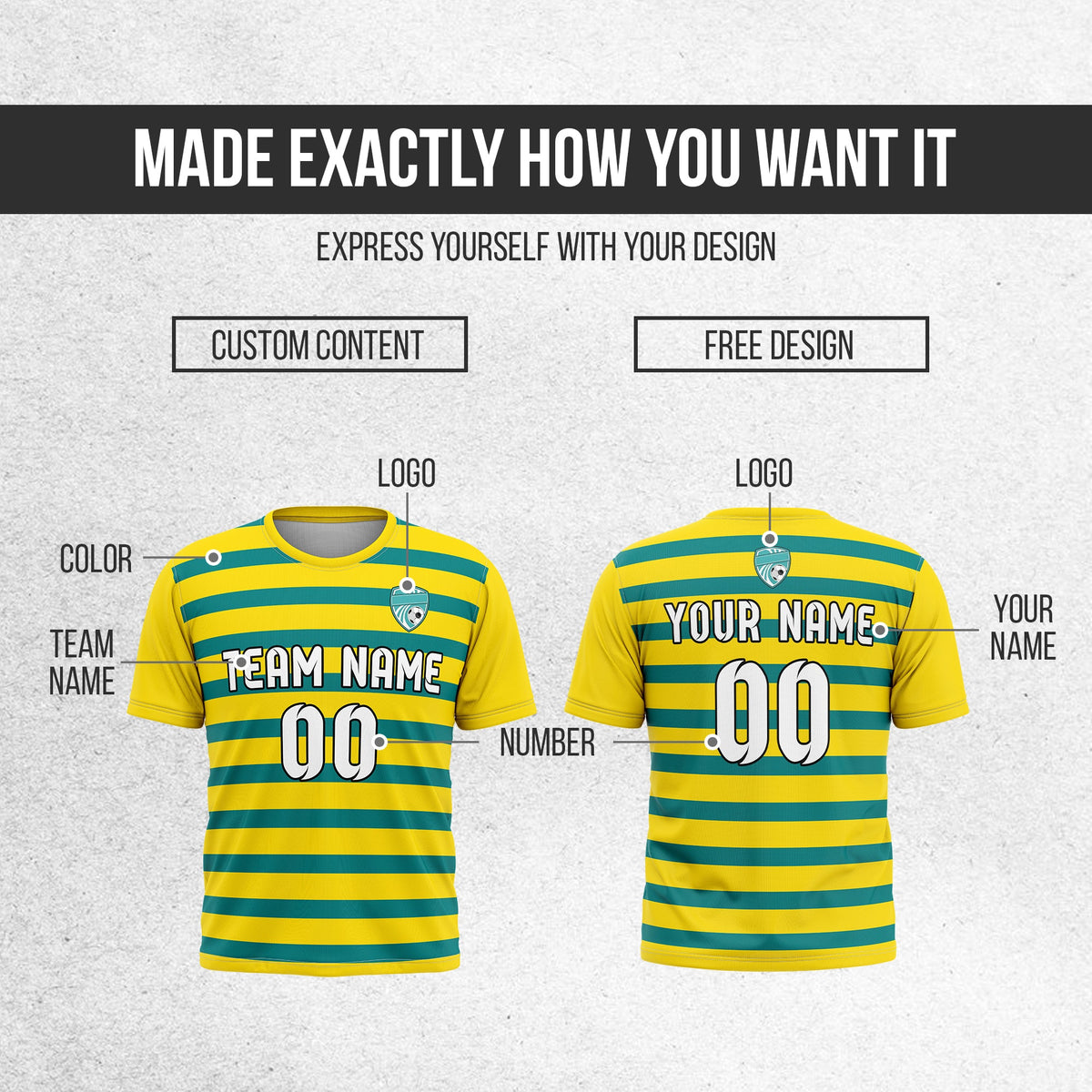 Soccer Jersey - Round Neck - Stripes - Design 2 - Yellow
