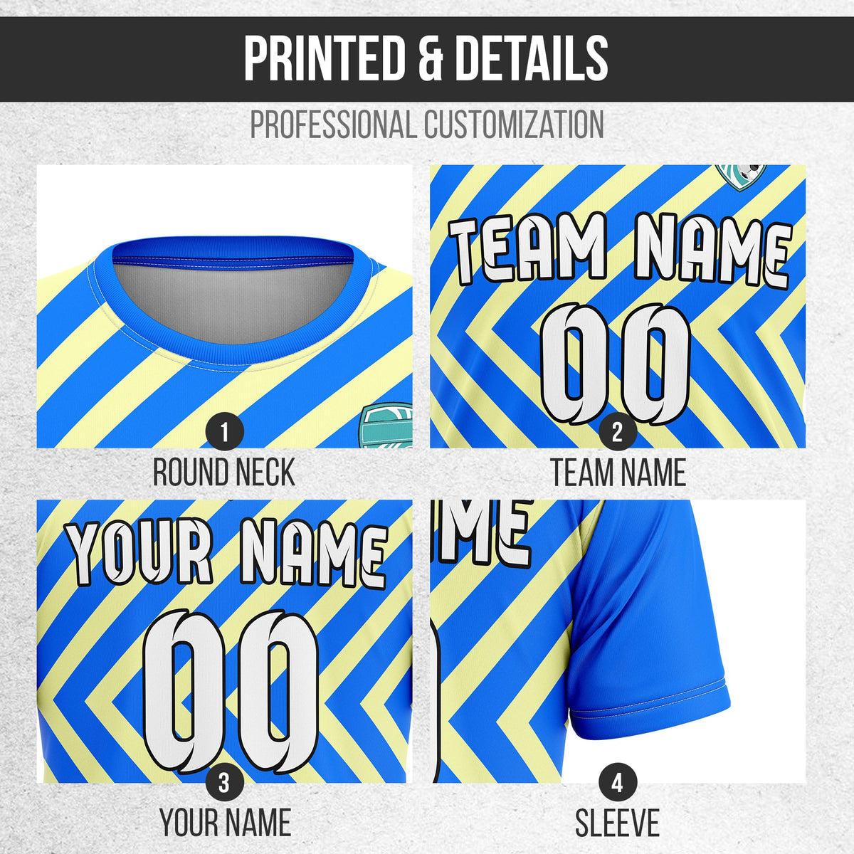 Soccer Jersey - Round Neck - Stripes - Design 3 - Blue