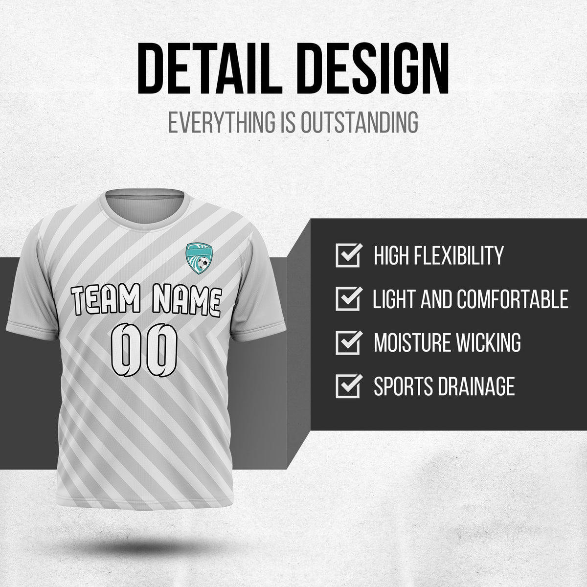 Soccer Jersey - Round Neck - Stripes - Design 3 - Grey