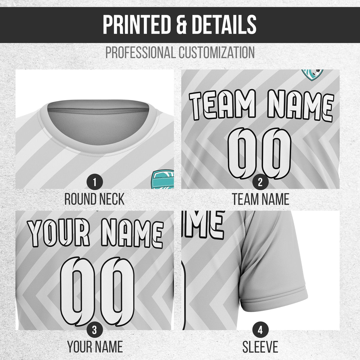 Soccer Jersey - Round Neck - Stripes - Design 3 - Grey