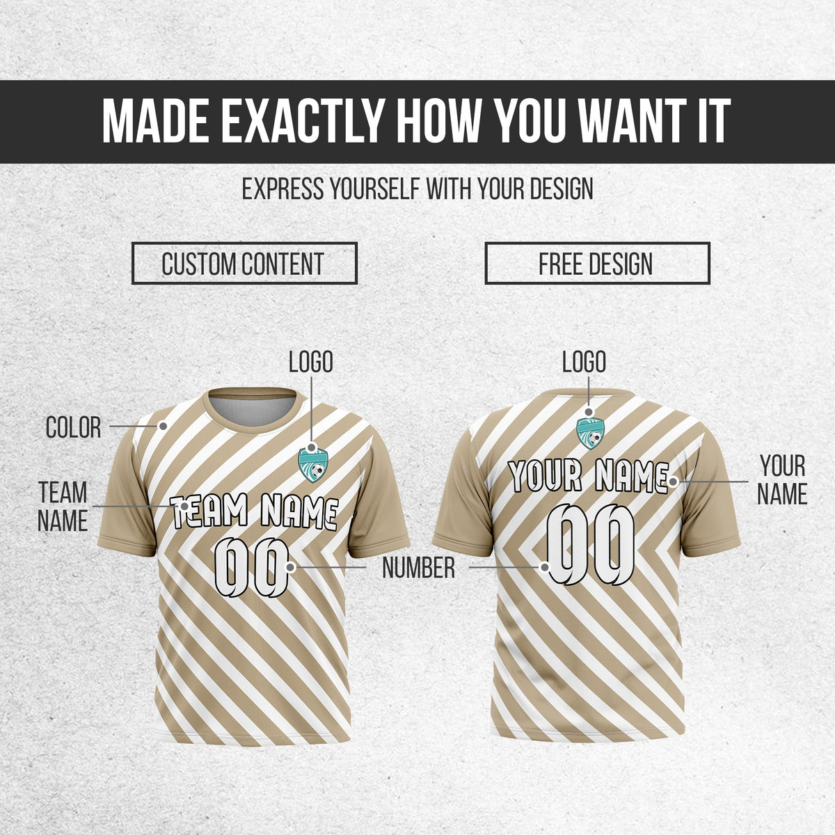 Soccer Jersey - Round Neck - Stripes - Design 3 - Khakhii