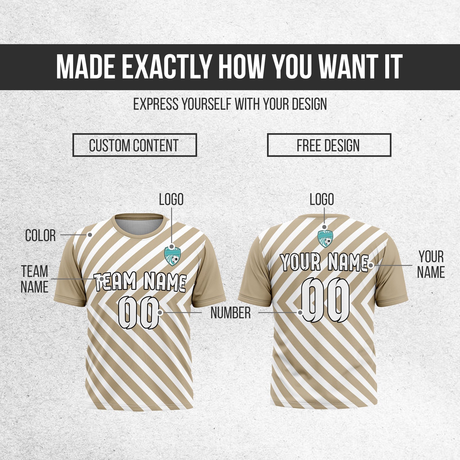 Soccer Jersey - Round Neck - Stripes - Design 3 - Khakhii