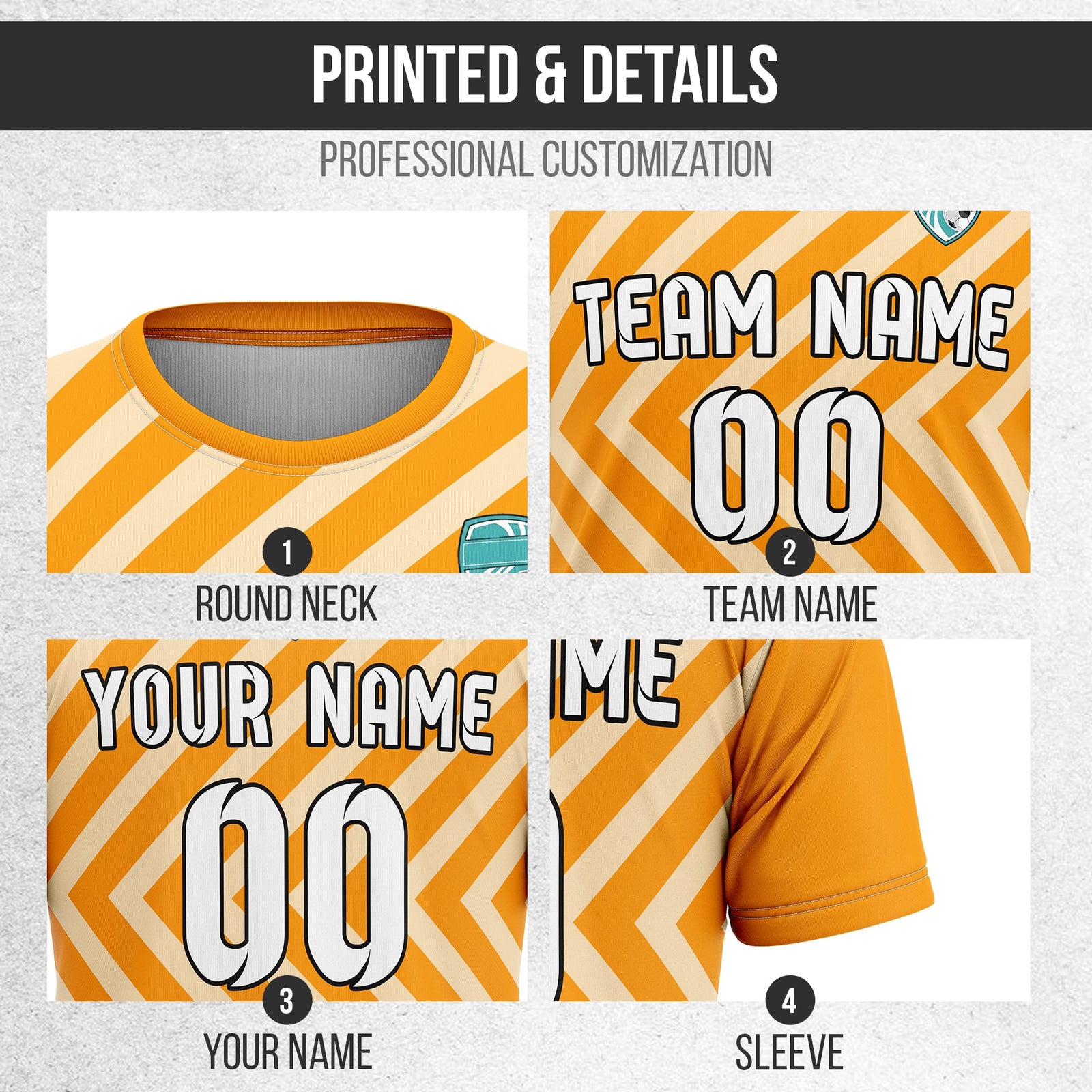 Soccer Jersey - Round Neck - Stripes - Design 3 - Orange