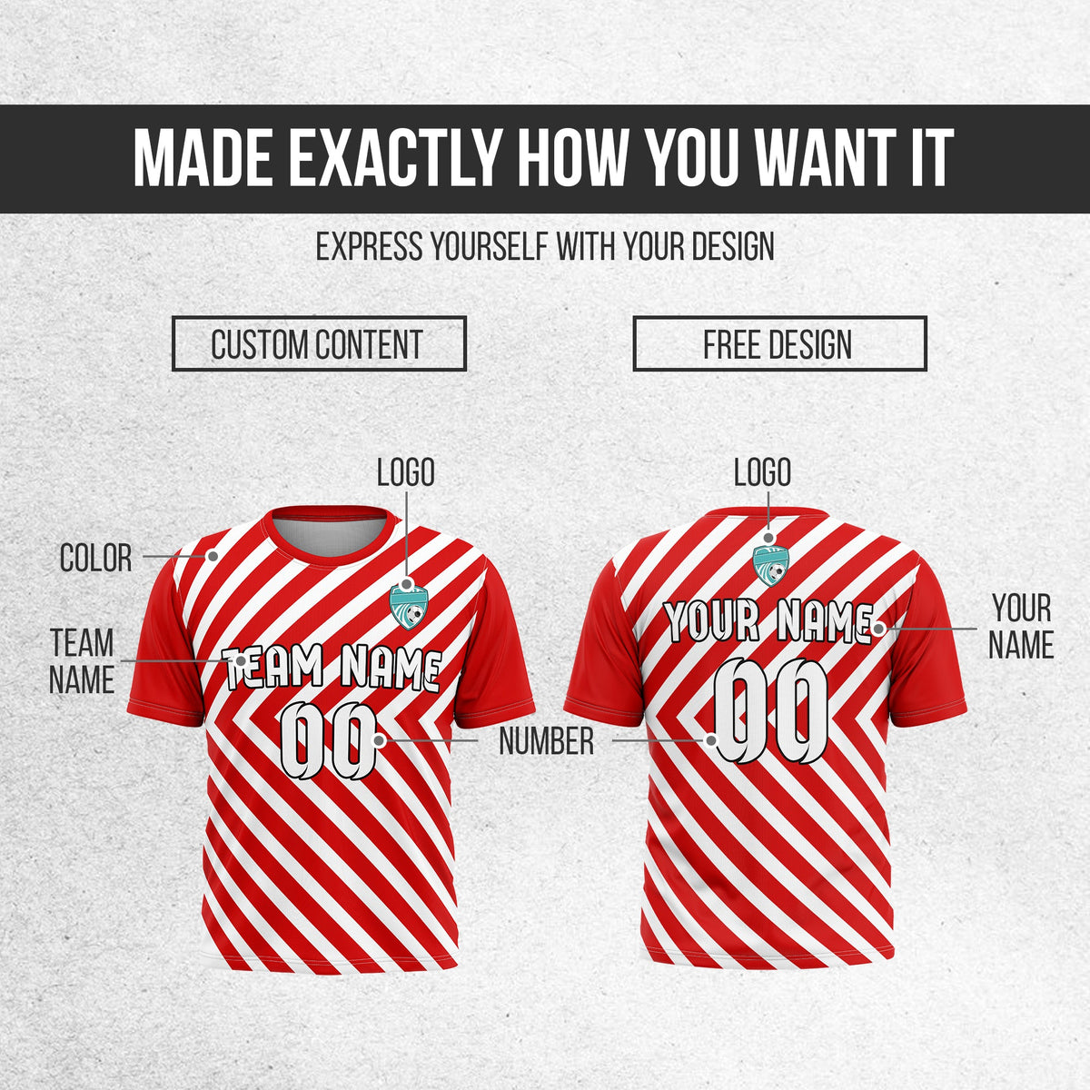 Soccer Jersey - Round Neck - Stripes - Design 3 - Red