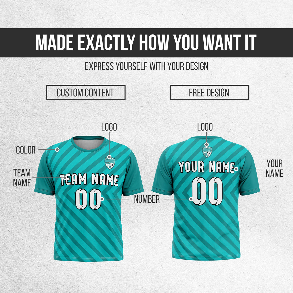 Soccer Jersey - Round Neck - Stripes - Design 3 - Teal