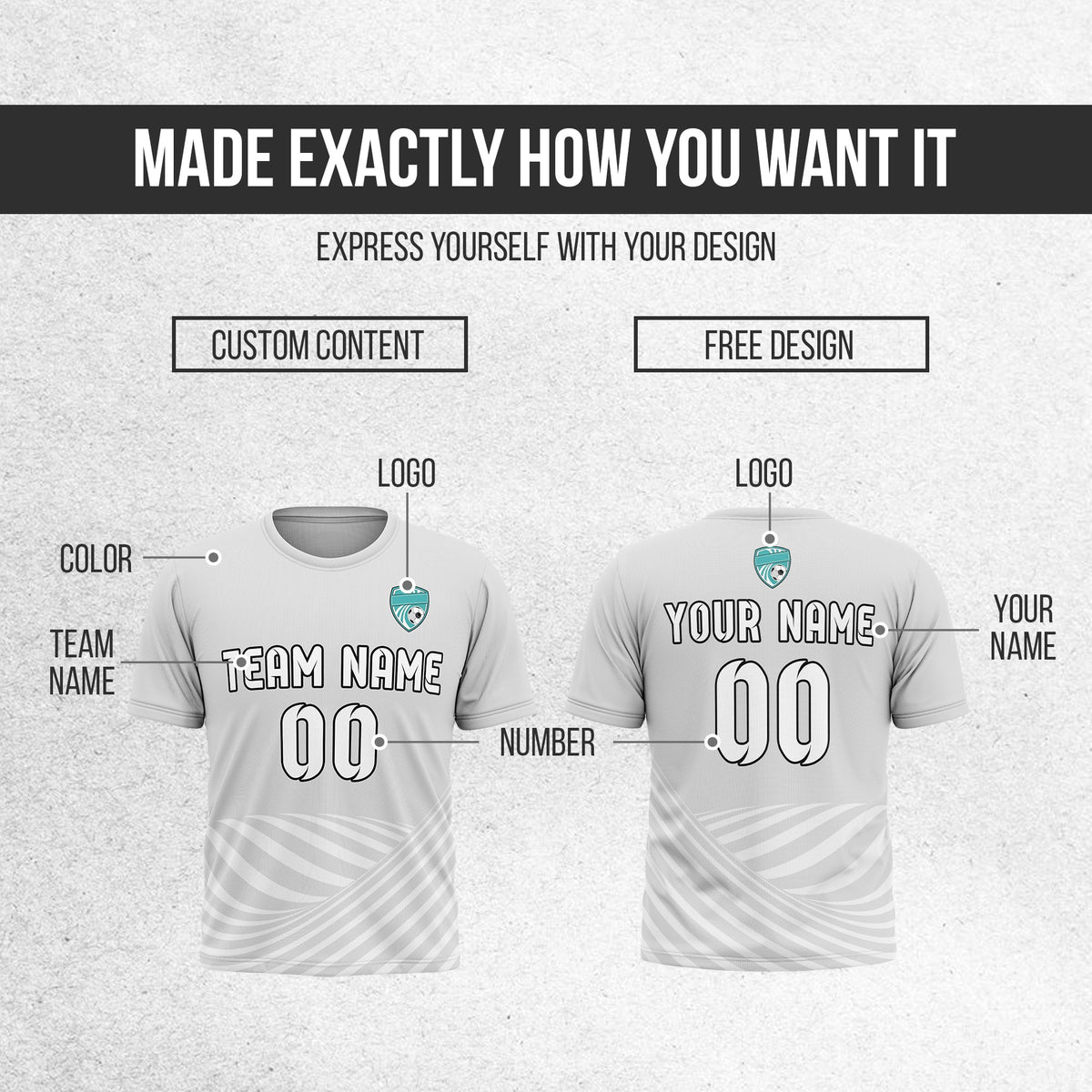 Soccer Jersey - Round Neck - Stripes - Design 4 - Grey