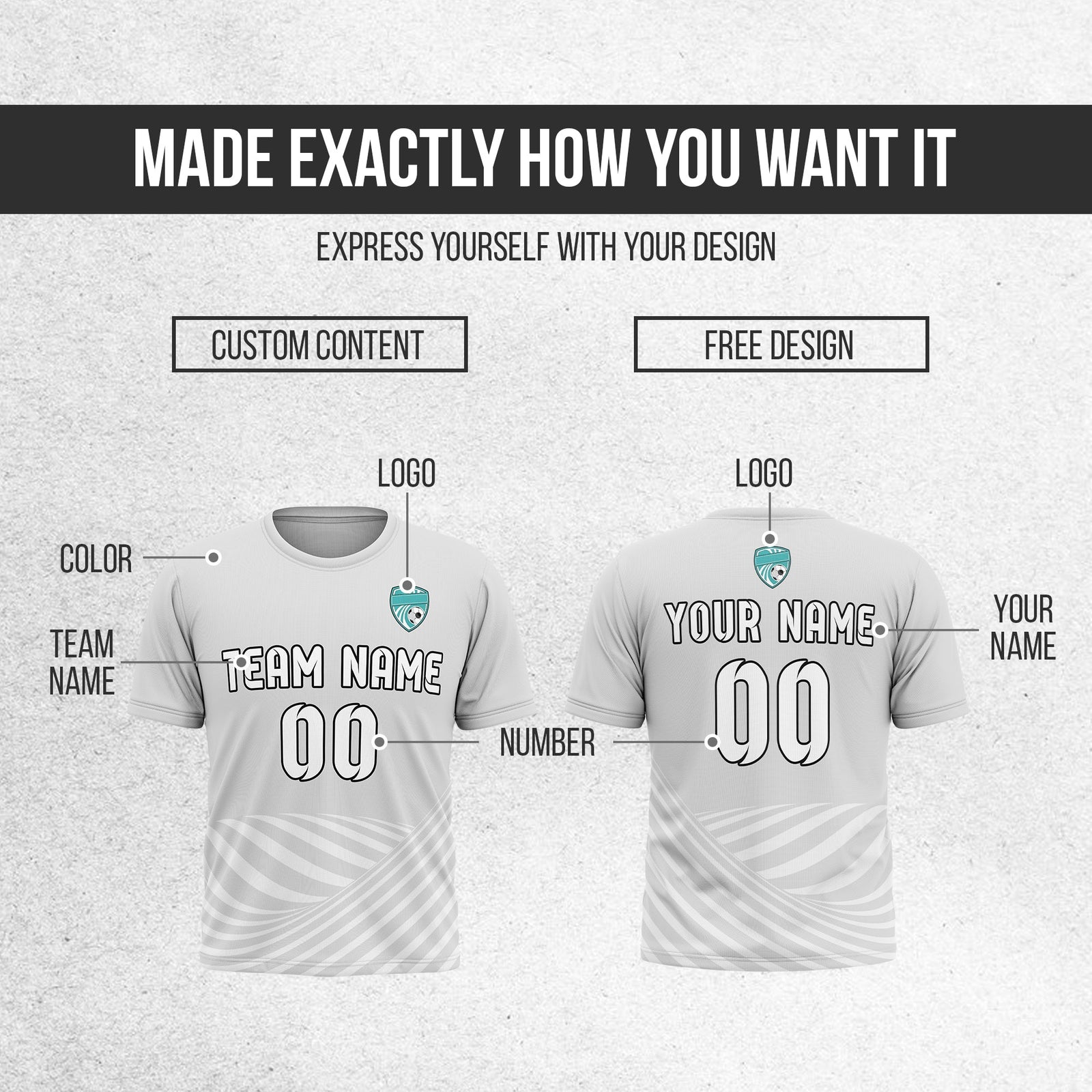 Soccer Jersey - Round Neck - Stripes - Design 4 - Grey