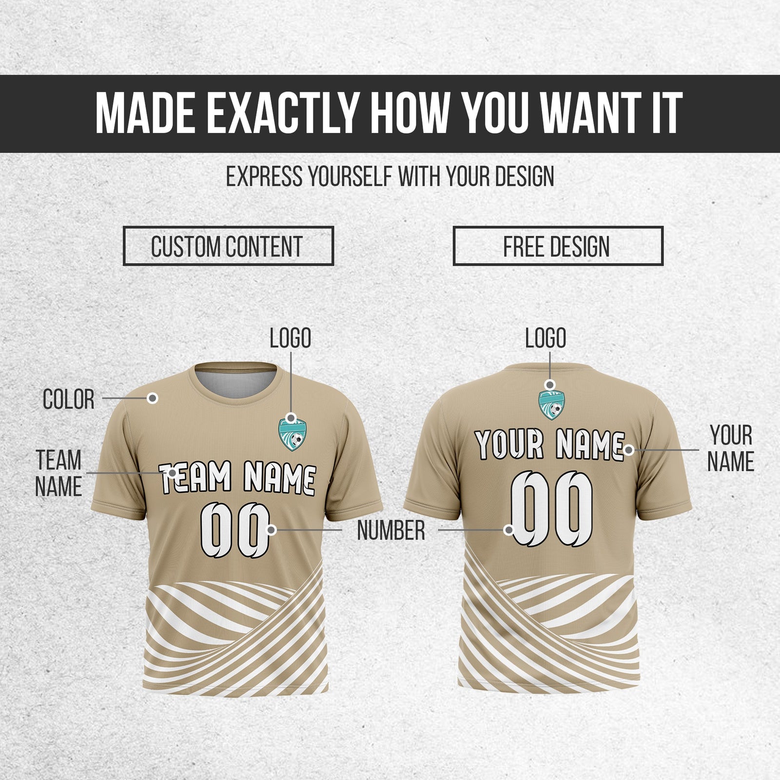 Soccer Jersey - Round Neck - Stripes - Design 4 - Khakhii