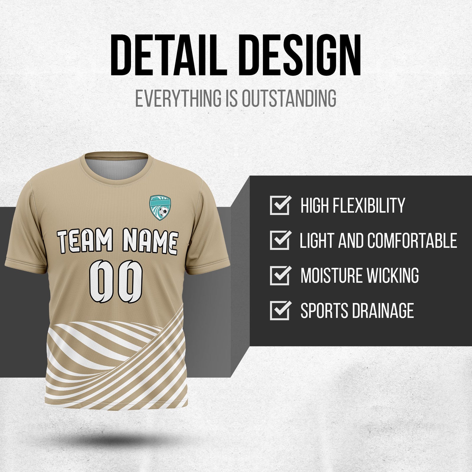 Soccer Jersey - Round Neck - Stripes - Design 4 - Khakhii