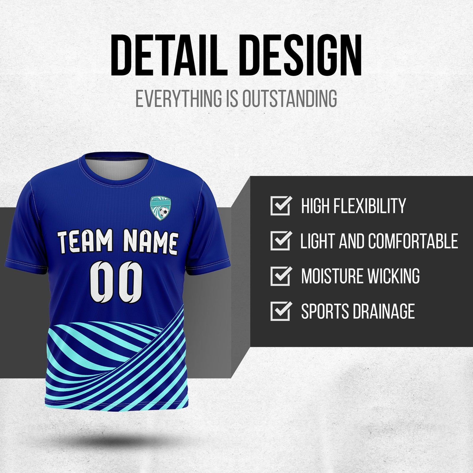 Soccer Jersey - Round Neck - Stripes - Design 4 - Navy